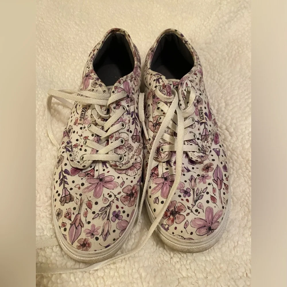Women’s Vans. Size 8.5. Purple/violet color floral print. In good shape. - Picture 1 of 5